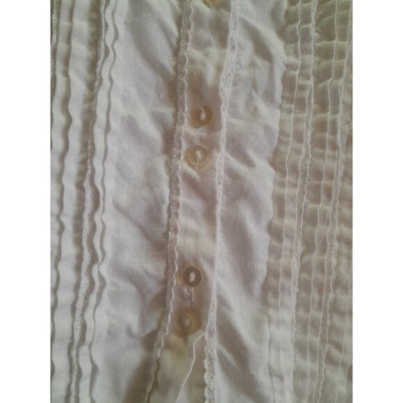Womens Size Large Linen Pintucked Puff Sleeve Prairie Coquette Cottage Blouse - Picture 3 of 8